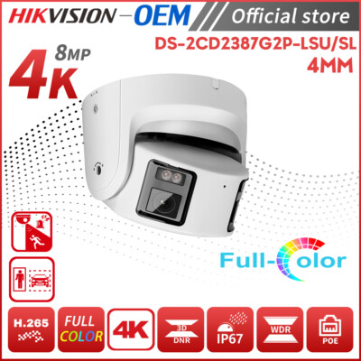 Hikvision 4K 8MP Panoram Dual Len ColorVu POE IP Camera OEM DS-2CD2387G2P-LSU/SL