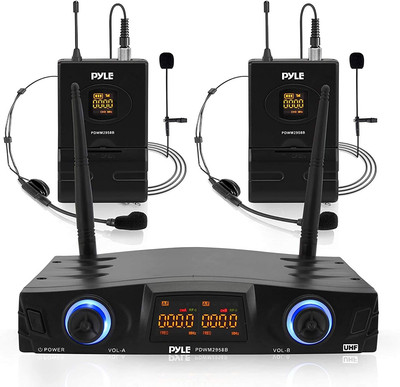 Compact UHF Wireless Microphone System - Pro Portable Dual Channel Desktop Digit