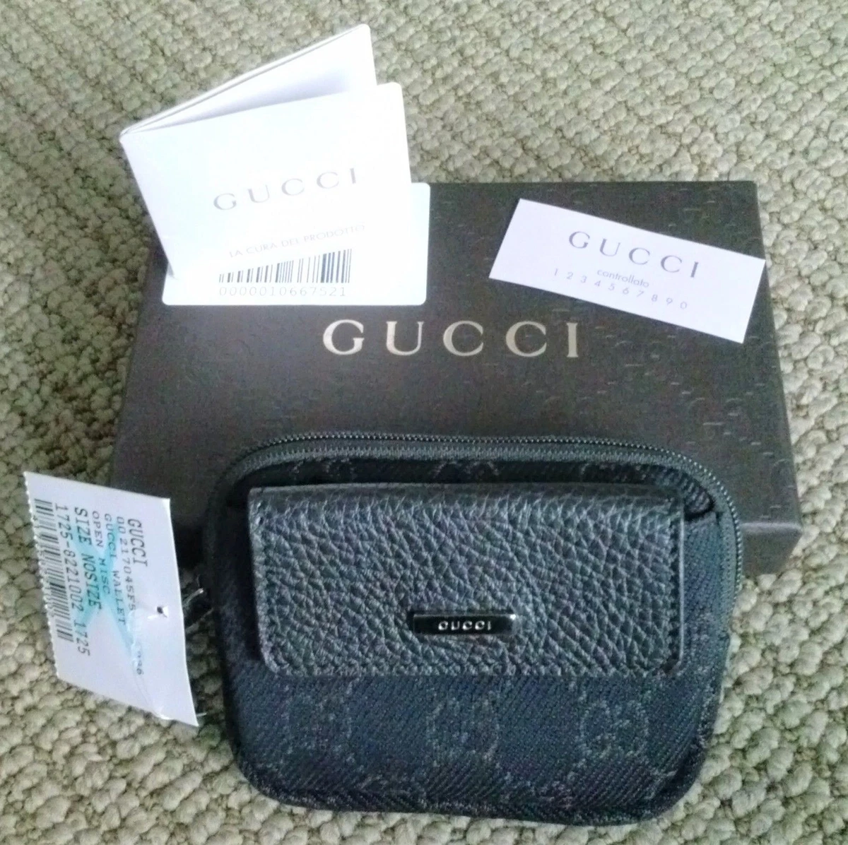 GUCCI Authentic Leather Canvas GG Logo Monogram Coin Purse Mini Zip Wallet NWT