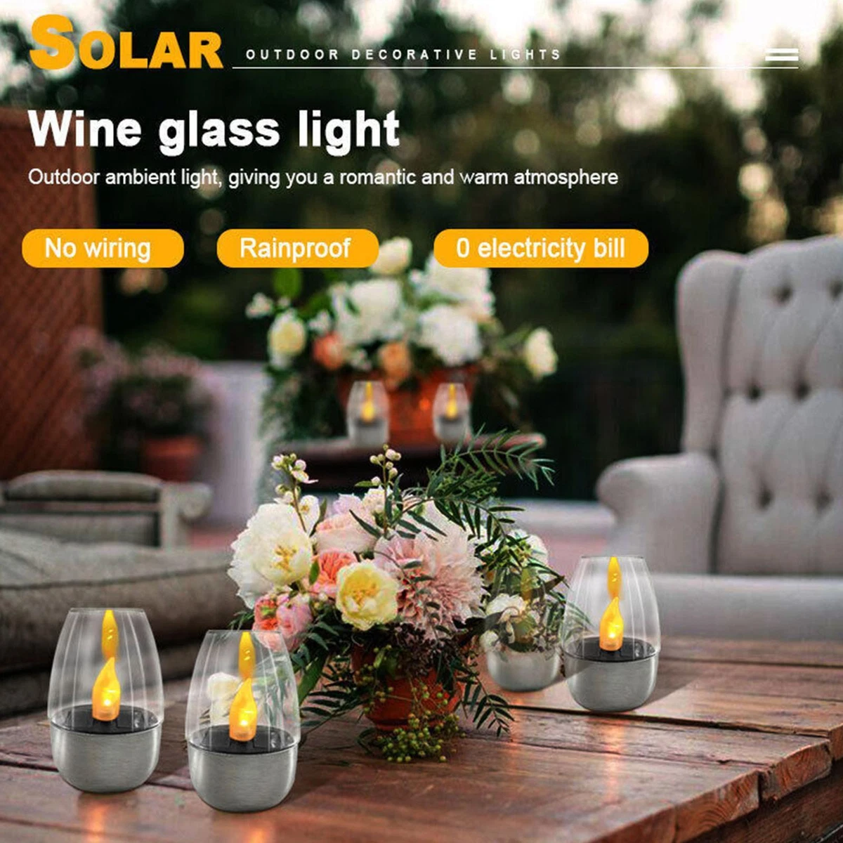 Solar powered outlet candles outdoor