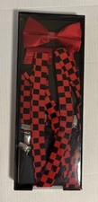 Red  Black Checkered Cummerban Suspenders  Red Bow Tie- Silk- Men  s Warehouse