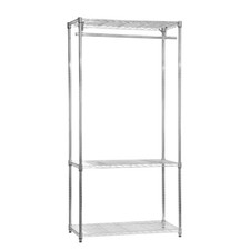 Chrome Wire Clothes Rack - 1 x Rail & 3 x Shelves - H1800 x W1200 x D450mm