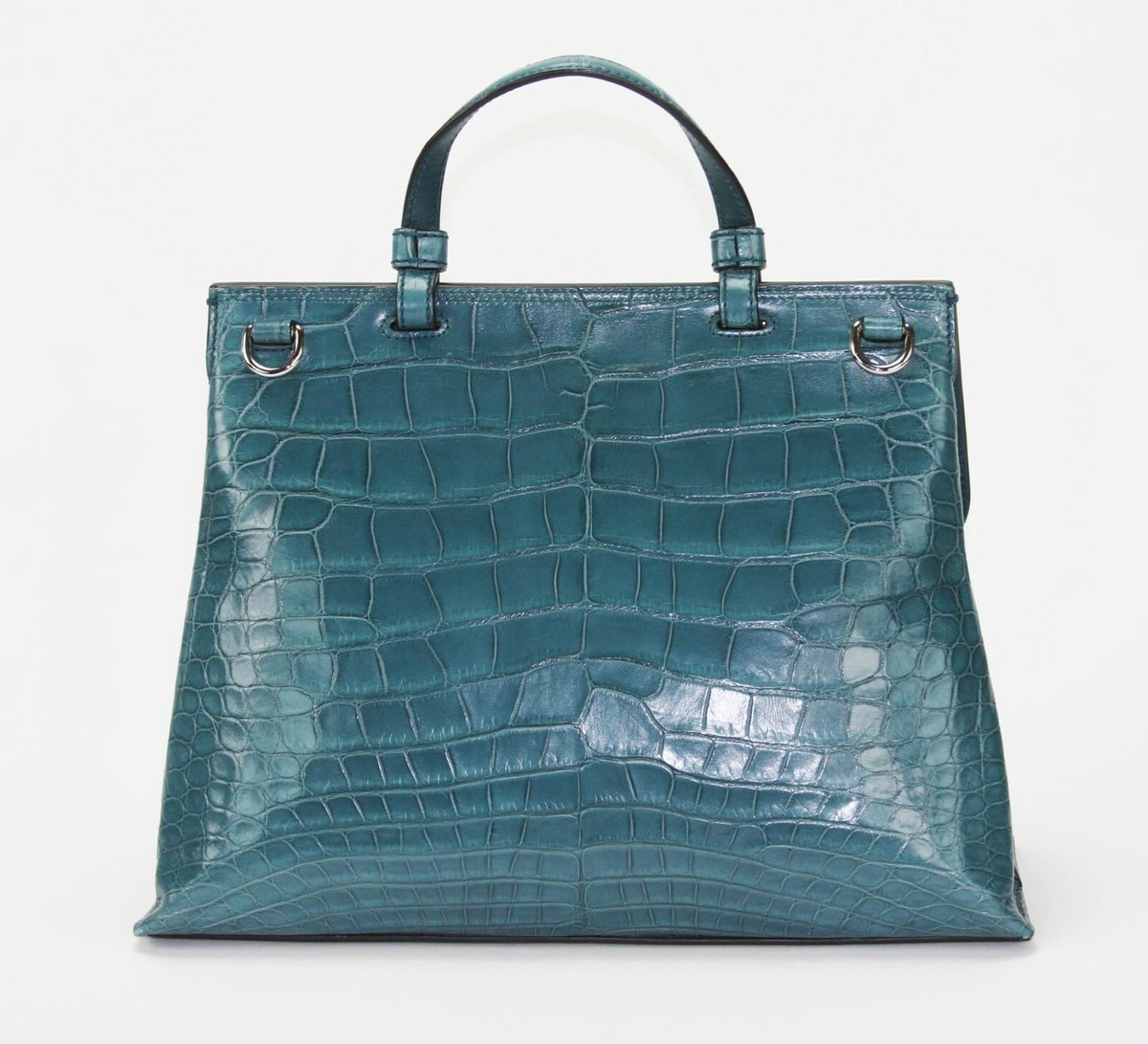 New $24.000 Gucci Crocodile Dusty Turquoise Top Handle Shoulder
