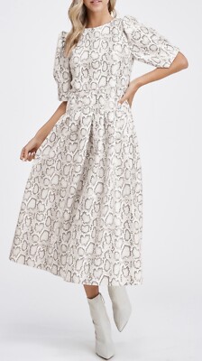 En Saison Snake Print Faux Leather Midi Dress in Beige at Nordstrom, Size Small En Saison Snake Print Faux Leather Midi Dress in Beige at Nordstrom, Size Small