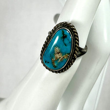 Vintage Native American Braided Sterling Silver Turquoise Ring Size 5.25
