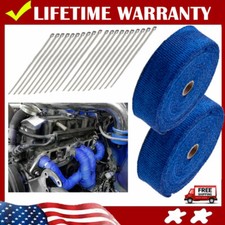 2 X 50ft Blue Exhaust Wrap Manifold Header Pipe Heat Wrap Tape With 20 Ties Kit 2 X 50ft Blue Exhaust Wrap Manifold Header Pipe Heat Wrap Tape With 20 Ties Kit