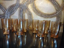 Vintage JEANETTE CARNIVAL Glass 7pcs Iridescent Peach 5" Tumblers 8oz