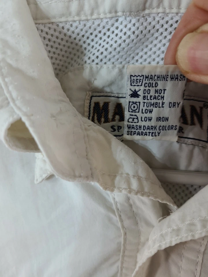 麦哲伦轻便白色通风短袖纽扣前衬衫男式中号 — 第 3/4 张图片