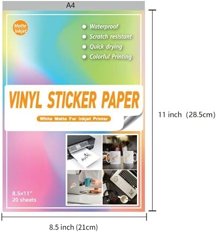 Matte White Sticker Paper for Inkjet Printer 20 Sheets