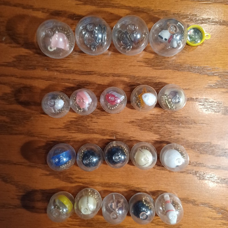 Lot of 22 Vintage Gumball Machine Charms Keychains Prizes in Original Capsules