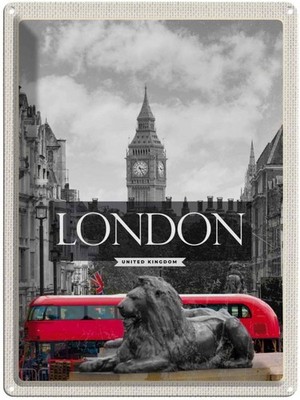Blechschild 40x30 cm London England Urlaub Big-Ben schwarz weiß Bildmotiv Reisem