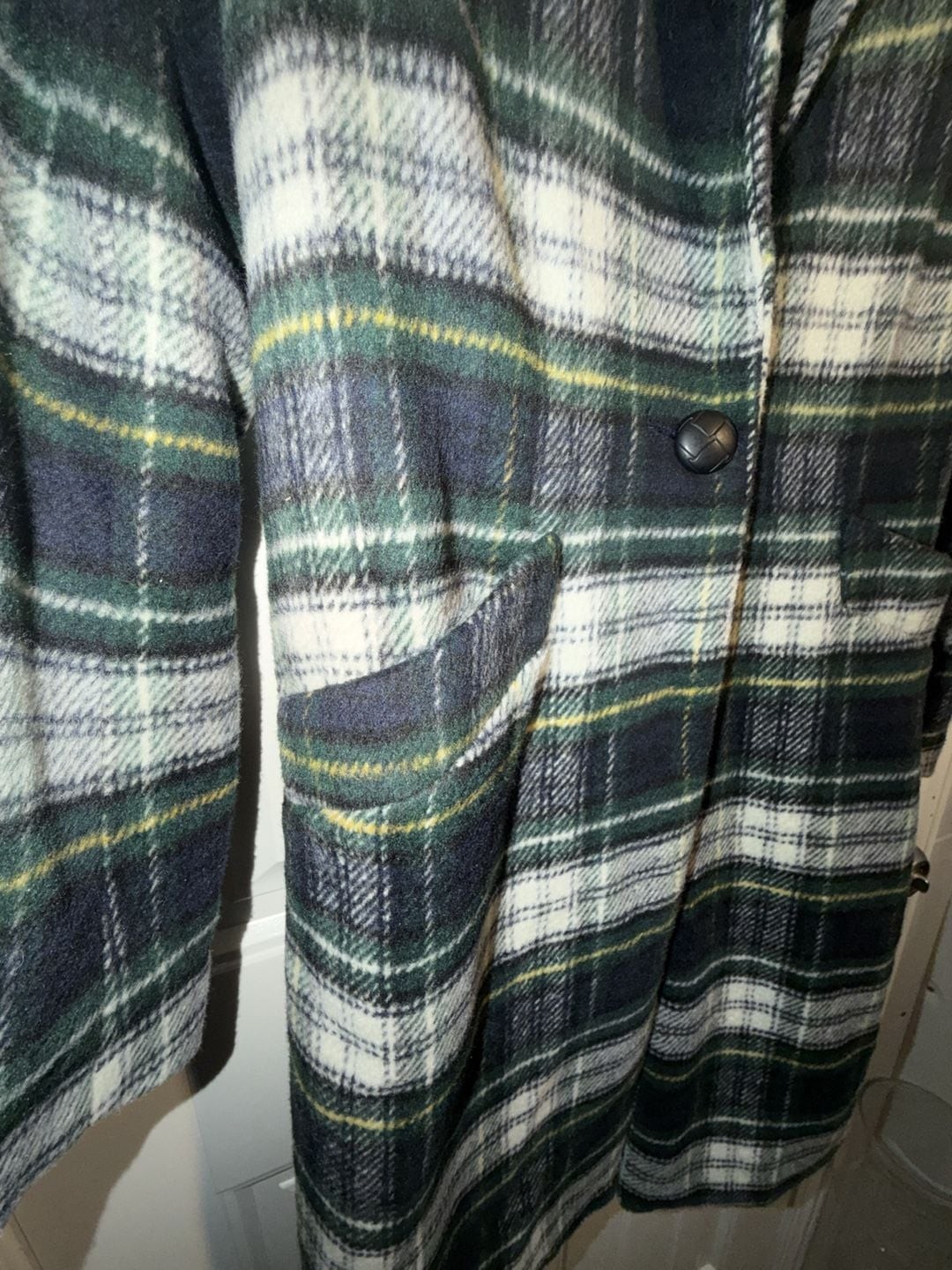 Rachel Zoe single-breasted long coat forest green tartan, notched lapel,, photo 3
