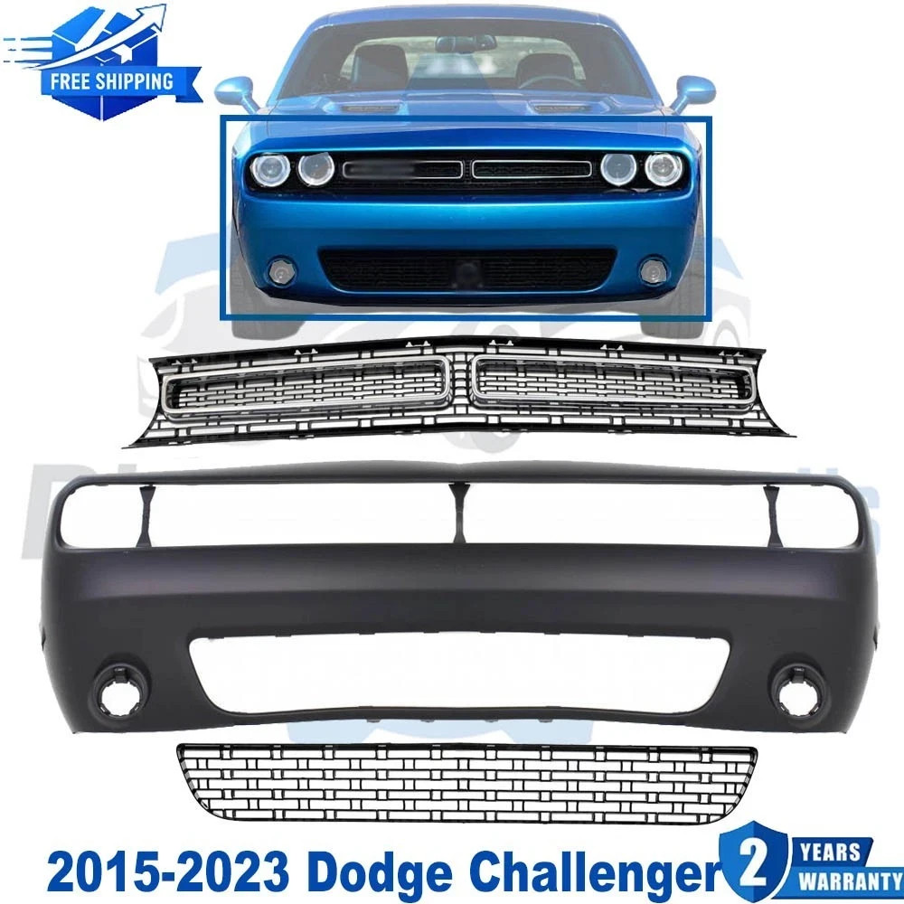 Front Bumper Cover & Grille Assembly Kit For 2015-2023 Dodge Challenger