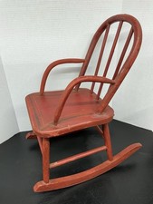 Vtg Wooden Windsor Child's Red Rocking Chair