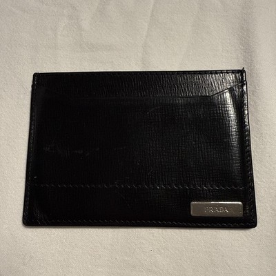 Original Prada Cardholder Schwarz Leder Karten Geldbörse Etui Tasche