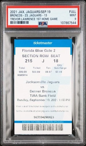 Trevor Lawrence 1st Home Game 9/19/21 Graded Ticket Stub PSA MINT 9