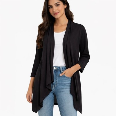 NWT Women's Joie de Vivre Asymmetric Black Cardigan L