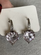 FAS 925 Sterling Silver Heart Shape Light Purple Stone Earrings