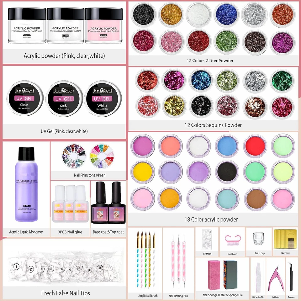 Kit de unhas de acrílico conjunto de unhas de acrílico com broca e pó de unhas de acrílico com luz UV - Imagem 3 de 4