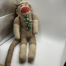 VTG Handmade Sock Monkey Stuffed Animal Plush 50s 60s MCM Kitschy Gram Cottage