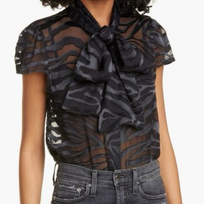 Alice + Olivia Tiger Stripe Bow Silk Top