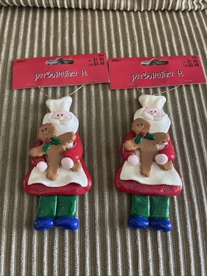 Lot Of 2 Personalize It Santa With Gingerbread Cookie Ornaments NWT