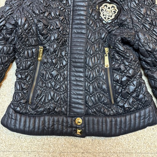 Vintage Y2K Apple Bottom Jeans Black Gold Stretch Puffer Jacket Womens Sz Small - Picture 6 of 14