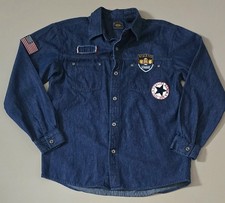 Camisa vaquera Route 66 con botones parches bolsillos emblema bandera talla 14/16