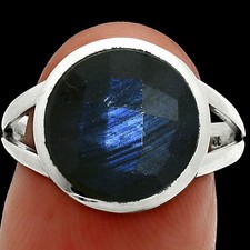 Natural Blue Labradorite Checker 925 Sterling Silver Ring s.8 Jewelry R-1005