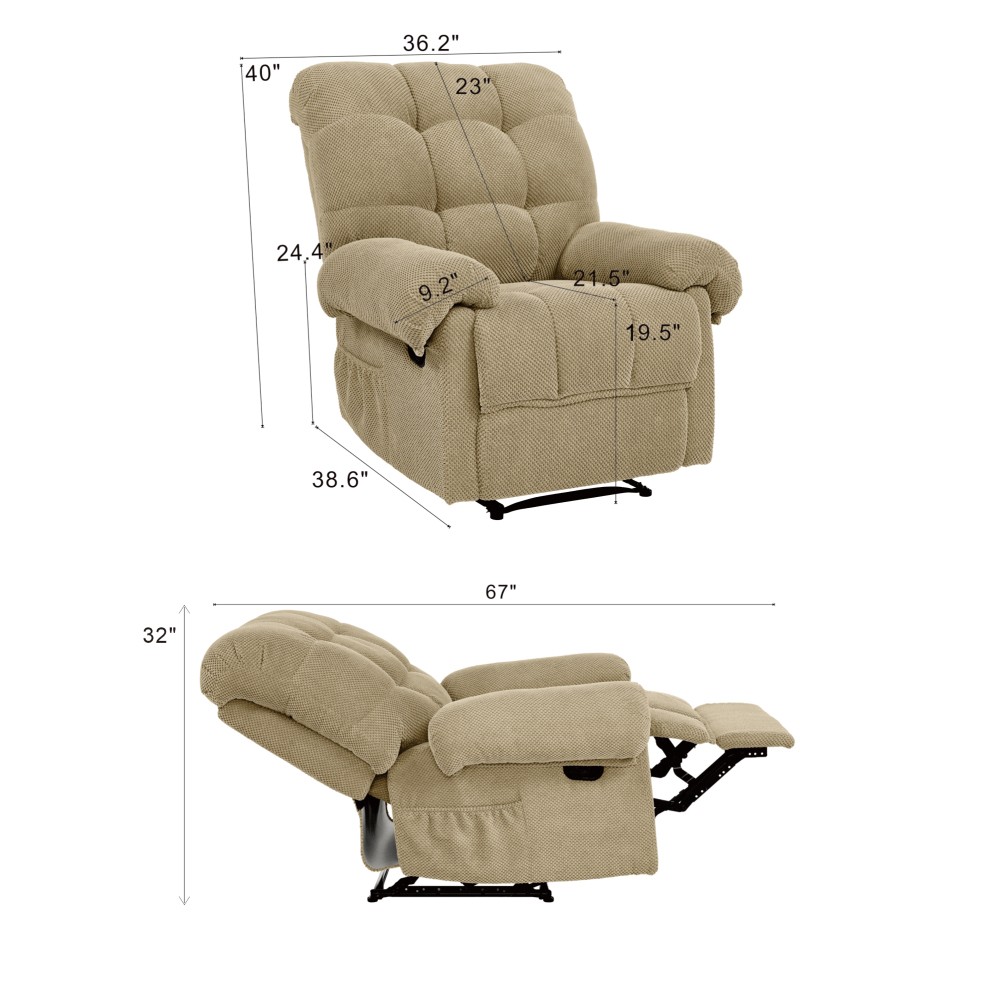 Recliner Chair, Overstuffed Armchair, Manual Recliner Reading Chair