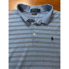 Polo Ralph Lauren Polo Shirt Men Large Blue Striped Custom Slim Fit Short Sleeve