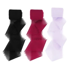 3Roll 1.5"x7Yd Handmade Fringe Chiffon Ribbon Purple/Burgundy/Deep Blue