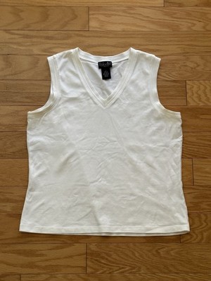 Rafaella Petites Women's Ivory V-Neck Tank Top (Size Petite Medium)