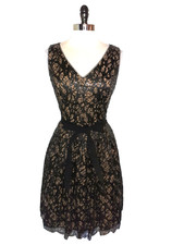ELIZA J Size 12 A-Line Dress Black Beige Lining Lace Sequins Sleeveless