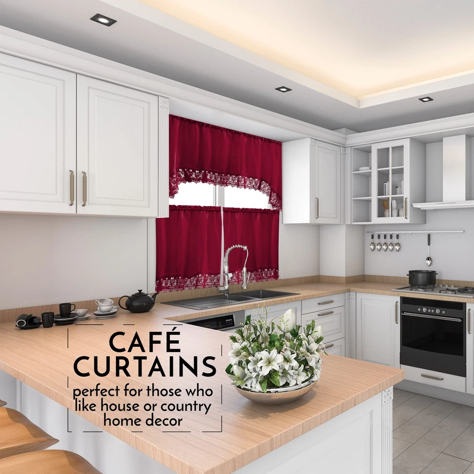 Café Curtains for Kitchen, Bathroom Curtains with Valance, Embroidered lace B... - Image 2 of 4