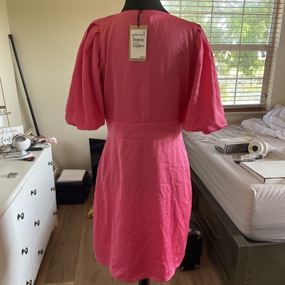 hot pink easter dress Halogen Puff Sleeve Satin NWT SZ Small Spring Wedding new formal dress