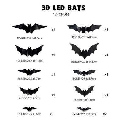 12/24PCS Halloween 3D Bat LED Nachtlicht Wandaufkleber - Glühen in dunklem