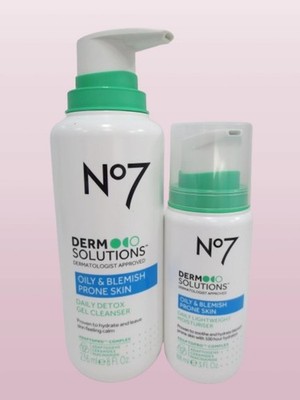 NO7 DERM SOLUTIONS OILY & BLEMISH PRONE SKIN MOISTURISER 3 OZ & CLEANSER 8 OZ
