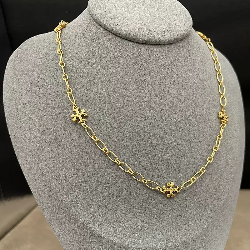 ¡Nuevo! Collar con logotipo de cadena Tory Roxanne DORADO con bolsa de joyería 44+11 cm