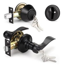 Pack Keyed Alike Front Door Handle with Single Cylinder Deadbolt, 1 Black