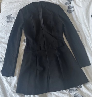 Plunge long sleeve tailored mini dress in black woven | eBay UK