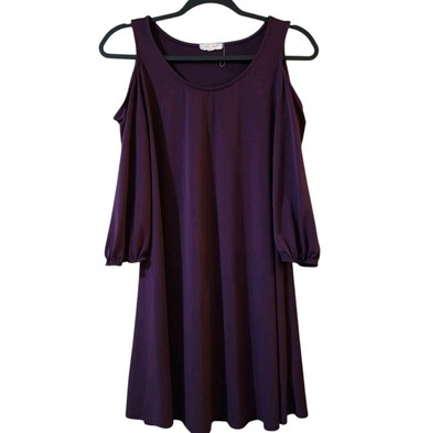 Paper Plane Womens Cold Shoulder Tunic Mini Dress Size L Purple 3/4 Sleeve
