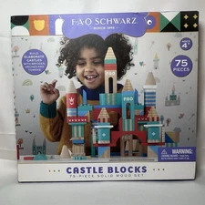 FAO Schwarz Toy Castle Colorful Wood Blocks Set 75 Pieces