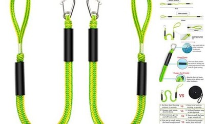  Bungee Dock Lines - Quick and Easy Dock Rope 1 Loop 1 Clip End Green Yellow