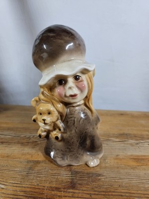 VINTAGE KINGSTON KERAMIK RUMPF KLEINES MÄDCHEN MIT TEDDY FIGUR ENGLAND