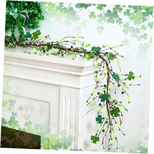 St Patrick's Day Garland with Light 4.5 ft Shamrock and Berry Decorations