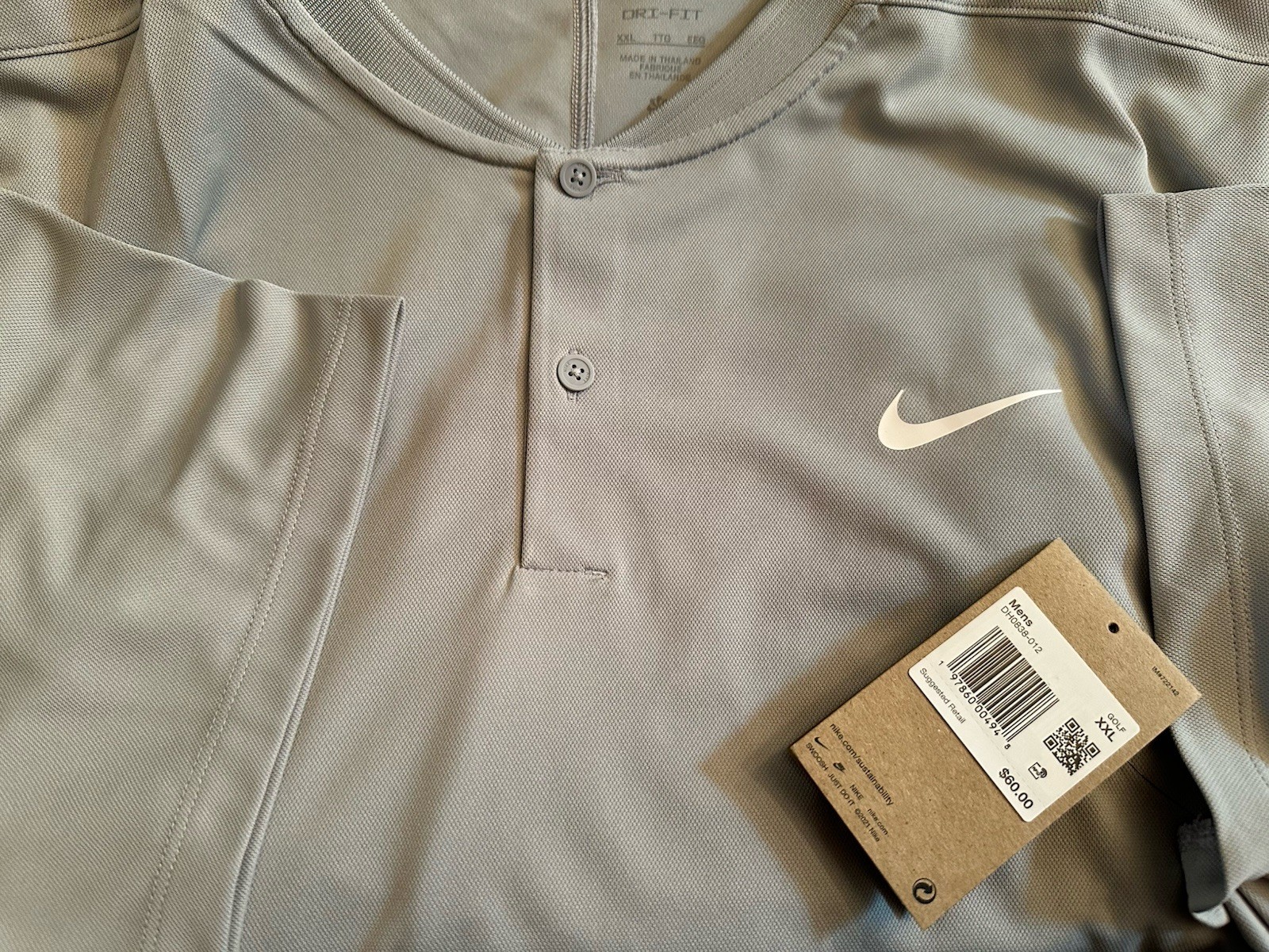 Nike Golf Dri-FIT Sz 2XL Gray Short Sleeve Collarless Shirt STAY DRY NWT!