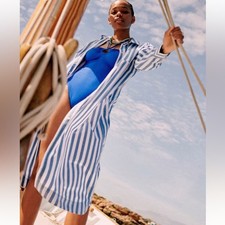 Sezane Maxine Shirt Dress Blue/White Stripe Sz Large Nautical Beachy