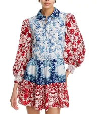 💕 $495 ALICE & OLIVIA PAULIE TIERED BLOUSON SLEEVE MINI DRESS NWT SZ MEDIUM