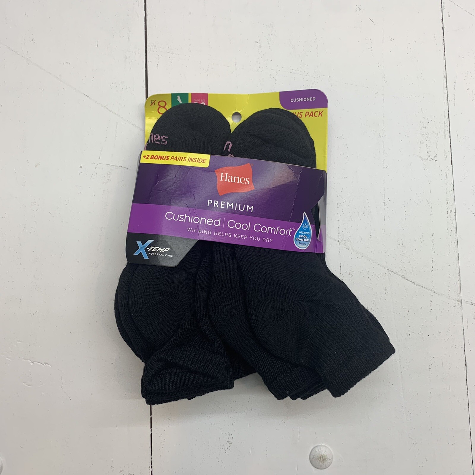 Hanes Women's Cool Comfort No Show Cushioned Socks Black.8 Pair Sz 59